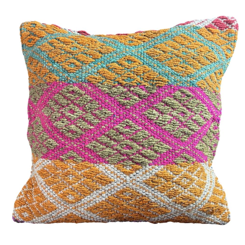 Handmade Peruvian Pillow Cover 17x17 Andean Woven Textile Boho Cushion Case